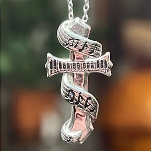 Vintage Gothic Cross Christian Music Musician sterling silver necklace pendant